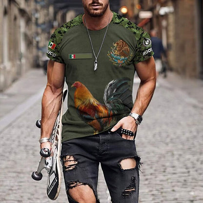 Mexico Rooster Fight Champion 3D Print Casual Short Sleeve Shirt Unisex 