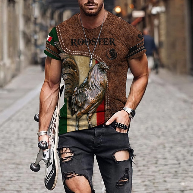 Mexico Rooster Fight Champion 3D Print Casual Short Sleeve Shirt Unisex