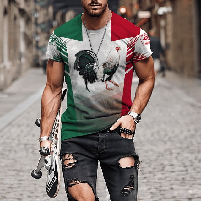 Mexico Rooster Fight Champion 3D Print Casual Short Sleeve Shirt Unisex