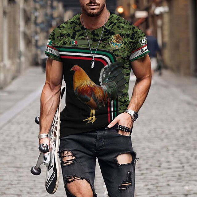 Mexico Rooster Fight Champion 3D Print Casual Short Sleeve Shirt Unisex