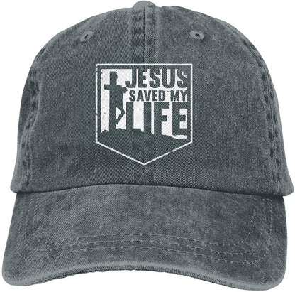 Jesus Saved My Life Hat Christian Baseball Cap Washed Cotton Denim Dad Hat for Men Women