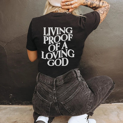 Men/Women Summer Living Proof of a Loving God Print Y2k T-shirt Unisex Christian Cross Jesus Short Sleeved Tees Loose Cotton Top