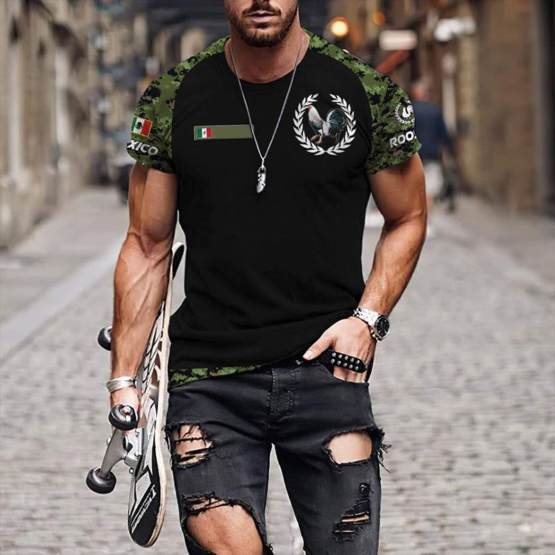 Mexico Rooster Fight Champion 3D Print Casual Short Sleeve Shirt Unisex 