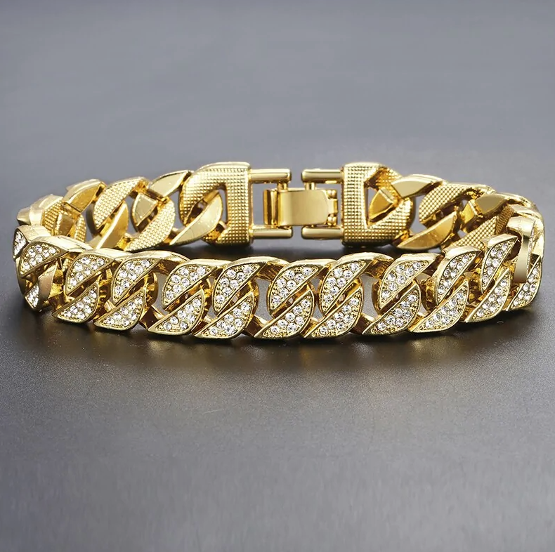 Miami Curb Cuban Chain Bracelet Para sa Men Gold