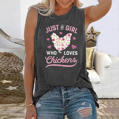 Seeyoushy Just A Girl Who Loves Chickens Print Nakakatawang Babaeng Tshirt na walang manggas na Summer Graphic 