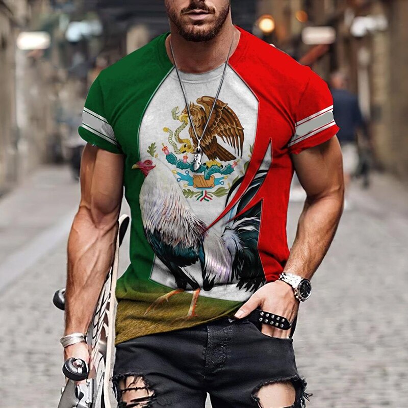 Mexico Rooster Fight Champion 3D Print Casual Short Sleeve Shirt Unisex