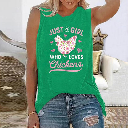 Seeyoushy Just A Girl Who Loves Chickens Print Nakakatawang Babaeng Tshirt na walang manggas na Summer Graphic 